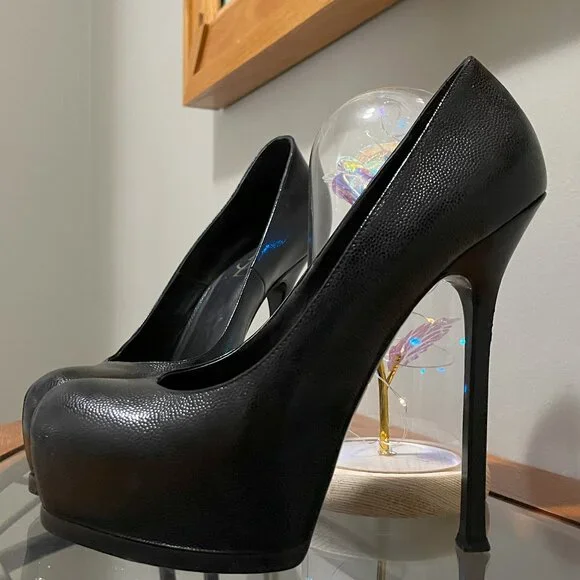 YSL: TRIBTOO 105 Pump, Black Leather, Size 40 (9) - Picture 4 of 8